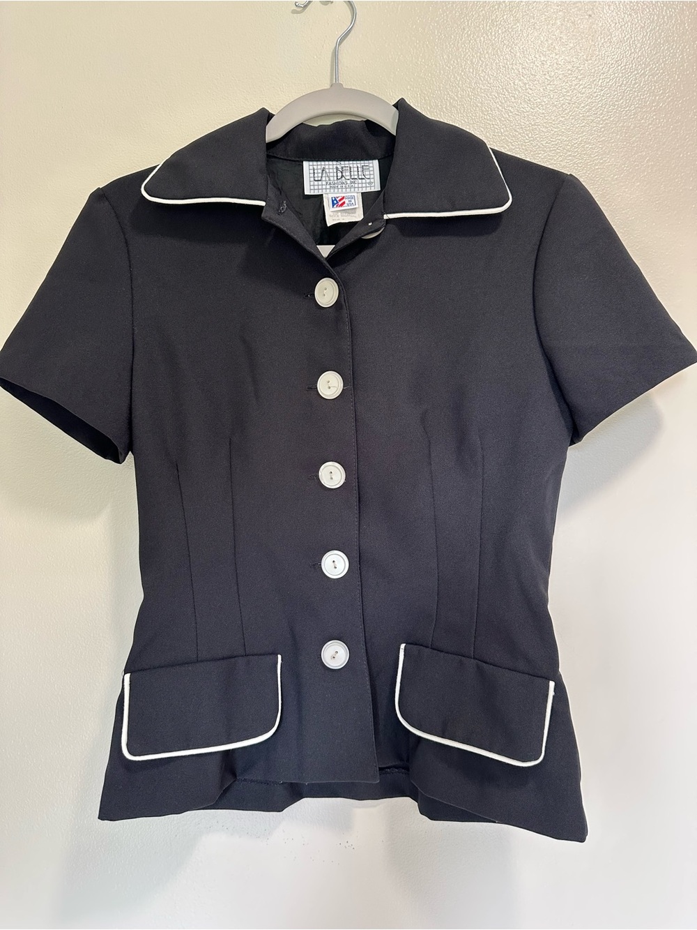 Vintage La Belle Black Fitted Blazer Jacket with White Trim